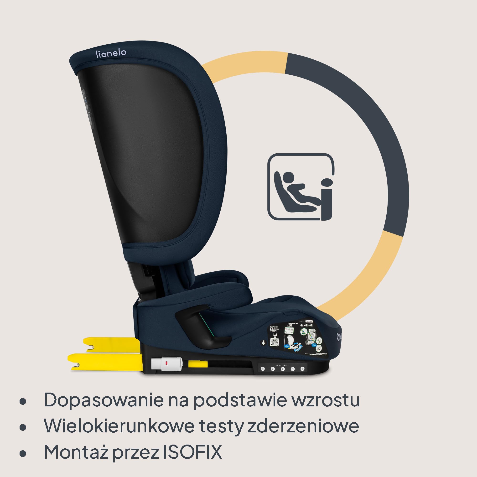 LIONELO Bezpieczny Składany Fotelik Samochodowy I-Size R129 Z ISOFIX Podróżny z Torbą Transportową z Uchwyt Na Kubek 14-Stopniowa Regulacja Zagłówka Regulowane Oparcie Dla Dzieci 100–150 Cm 3–12 lat