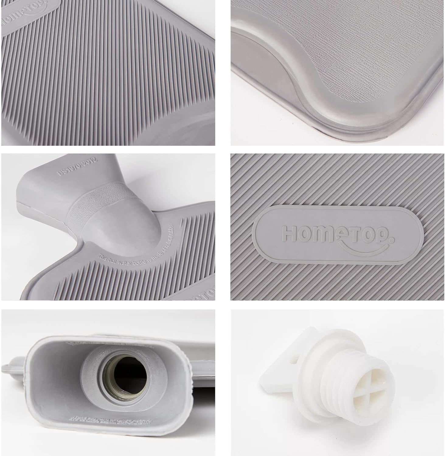HomeTop Premium Classic Rubber Hot Water Bottle, Great for Pain Relief, Hot and Cold Therapy (2 Liters, Gray) : Health & Household