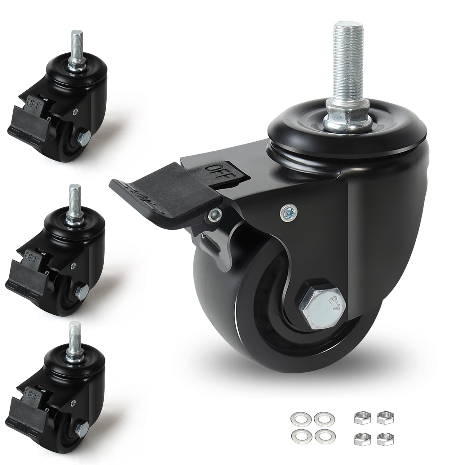 3 Inch Heavy Duty Threaded Stem Casters (UNC3/8 x16-1) - 4400lbs Capacity Set of 4, Dual Locking Swivel Casters Wheels for CNC Machine, Industrial Workbench, Medical Carts and Workshop Toolboxes