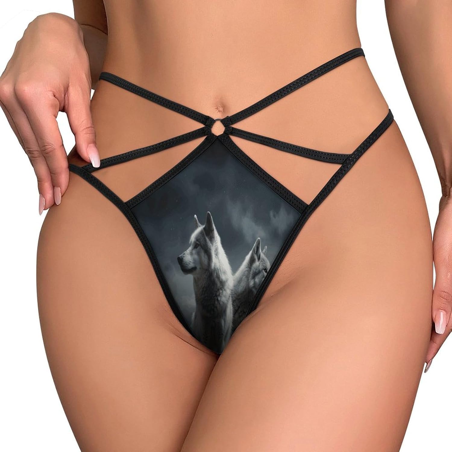 Women's Sexy G-String Thong Panties, Sheer Mesh T-back Underpants | Wolf at Night Breathable Stretchy Low Rise Underwear, Comfort Soft No Show Panties for Date Night, 3X-Large