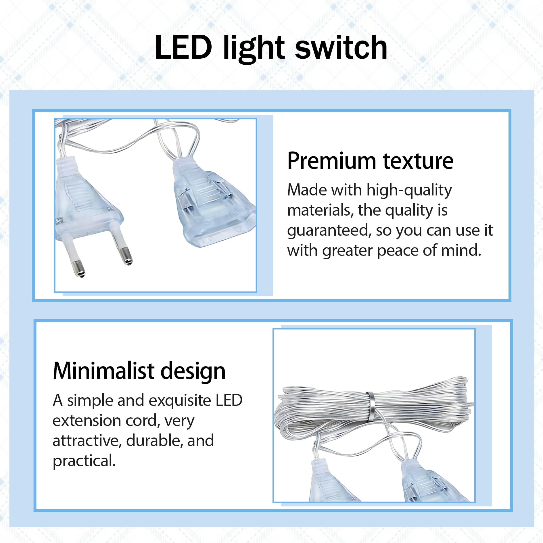 Lote de 2 Cables de Extensión Transparentes, Alargador Eléctrico Plano de 5 Metros con Enchufe Europeo para Luces LED, Decoración Navideña, Iluminación y Pequeños Electrodomésticos, 220V — view 4
