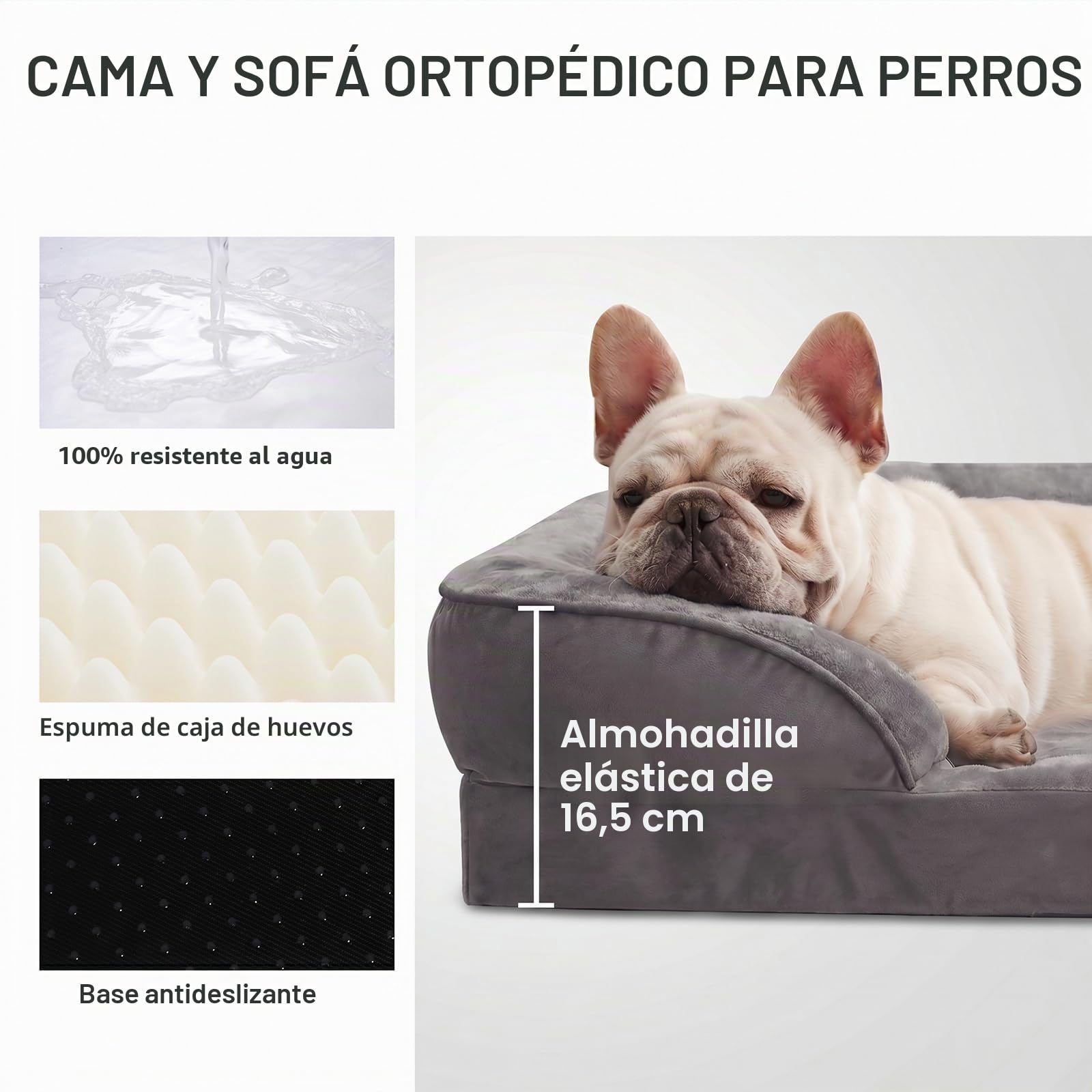 WAVVE 112x81x16 cm Cama para Perros Grandes Cama Ortopedica para Perros Lavable Espuma Viscoelástica Desenfundable e Impermeable