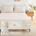 MUXHOMO 7 Ensemble de pièces Queen Comforter, Lit doux dans un sac Taille Queen, Ensemble de lit toute saison avec confort, Feuille plate, Draps ajustés, Oreillers & Shams, Beige