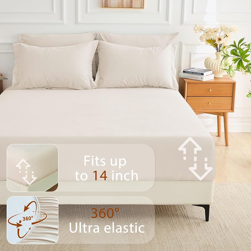 MUXHOMO Queen Comforter Set 7 Pieces, Soft Bed in a Bag, Beige image 6