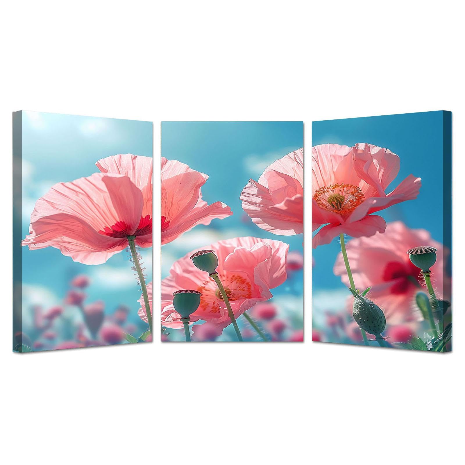 DunPei décoration d'intérieur rétro Fleurs roses Décoration murale à 3 panneaux adaptée à la décoration du salon,de la chambre,de la salle à manger et du bureau.-30x50cmx3 Encadrée