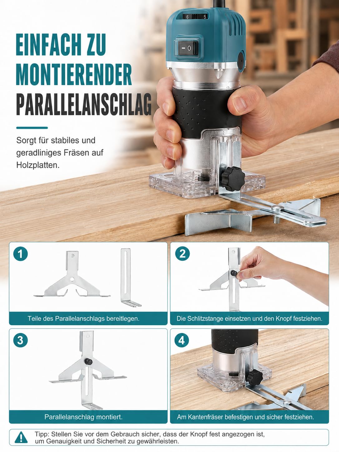 VOBOR Holzfräse Oberfräse, 800W 30000 U/min Elektrik Kantenfräse mit 15 Pcs 1/4" Fräsen Cuter, 6 Variable Geschwindigkeiten 6mm, 6.35mm Spannzange für die Holzbearbeitung