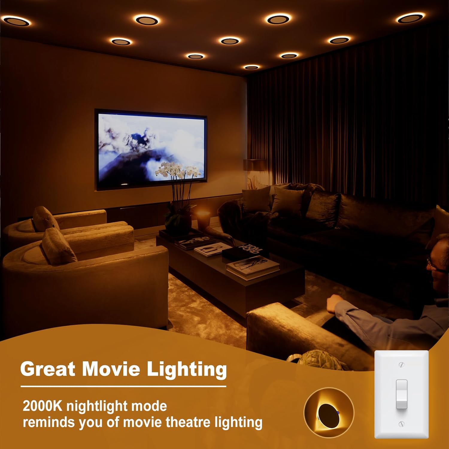 VOLISUN 12 Pack 6 Inch Black Recessed Light with Night Light, Canless LED Recessed Lighting 6 inch, 2700K-5000K Selectable, 12W=130W,1080LM Soffit Lighting Outdoor Recessed Light, ETL Certificated - Image 5