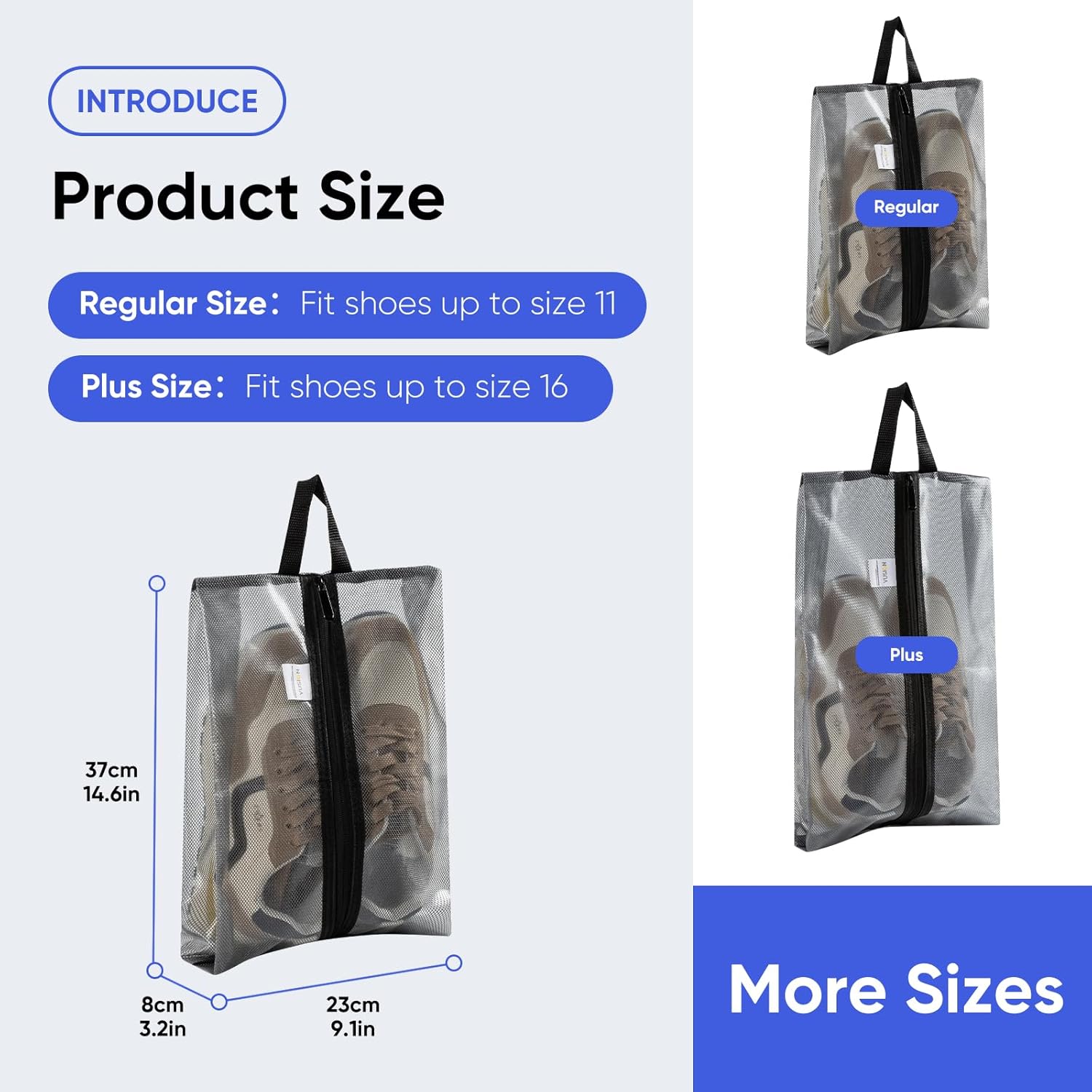 VUSIGN Travel Shoe Bag, Water-Resistant Shoe Pouch for Gym and Sport, Odor-Resistant Soccer Cleats Bag (Gray, 4-Pack)