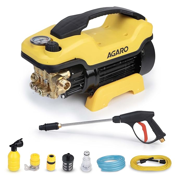 AGARO Supreme Plus High Pressure Washer,2200 Watts, 8L/Min Flow Rate, 140 Bars, 8 Meters Outlet Hose, 4M Power Cord, for Car, Bike and Home Cleaning Purpose, Yellow at Rs. 5299