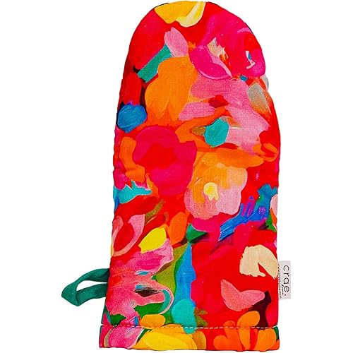 Crae Home - Cute Cotton Oven Mitt (Etching Pattern) | Silicone Grip Lined, Heat-Resistant Kitchen Mitt with Hanging Loop | Pot Holder Style Oven Glove for Baking & Cooking | 10.5” x 5.5”