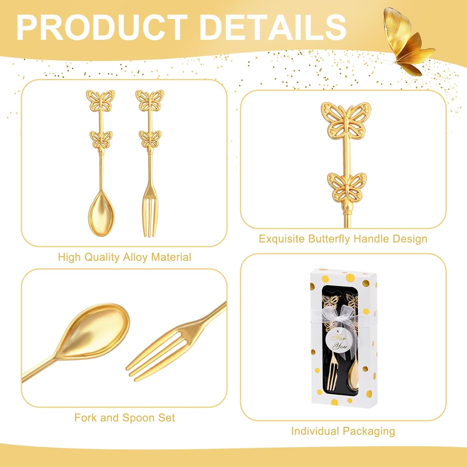 30 Pcs Wedding Forks and Spoon Set, Butterfly Coffee Teaspoon with Gift Box, Wedding Baby Shower Return Gift Tea Party Decoration Souvenir or Bridal Shower Favors for Guests