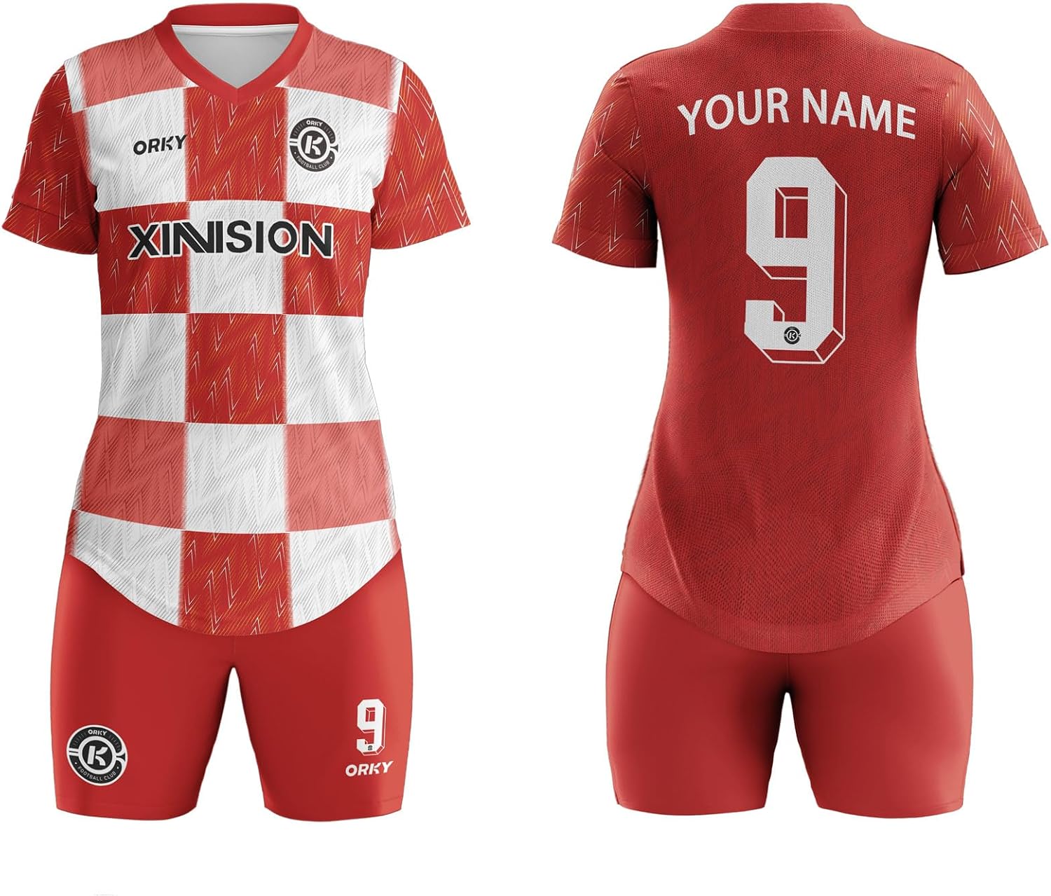 ORKY Women Customize Soccer Jersey, Quick Drying Short Sleeve Football Shirt, Personalize Design Training Uniform Grid