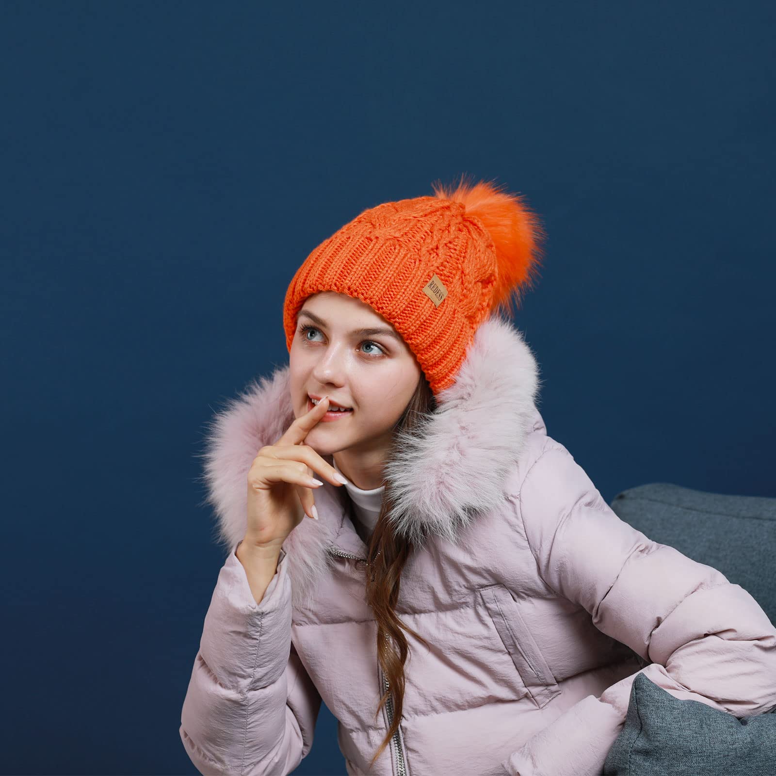 REDESS Cappello Invernale da Donna con Pom Pom Beanie Caldo Foderato in Pile Spesso Slouchy Snow Knit Chunky Baggy Skull Berretto da Sci