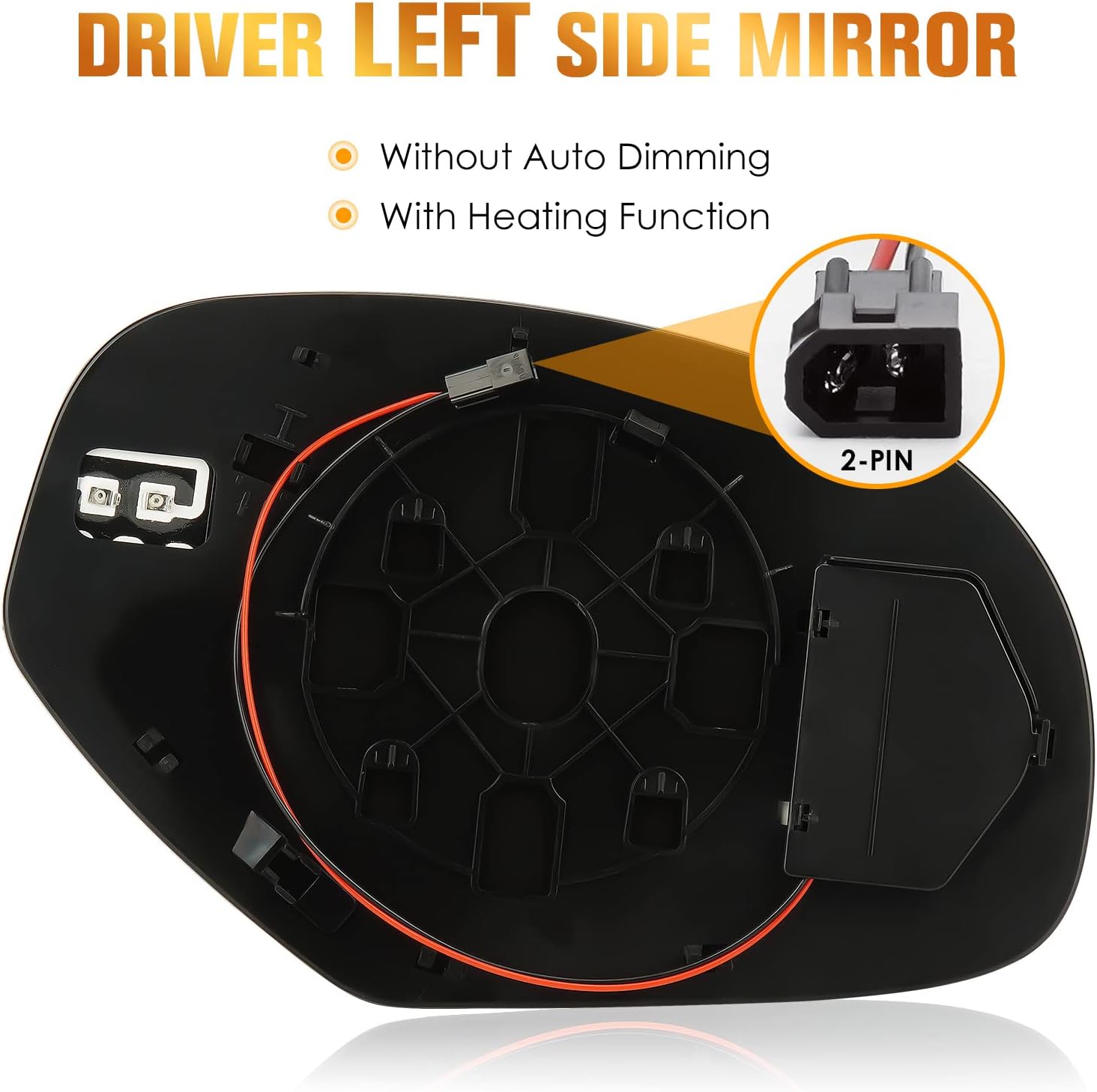 Driver Left Side Heated Mirror Glass Fits for 2007-2014 Cadillac Escalade Chevy Avalanche Silverado Suburban Tahoe GMC Sierra Yukon 1500 2500 2500HD 3500HD for GM1324138 2 PIN & 4 PIN, w/o Blind Spot