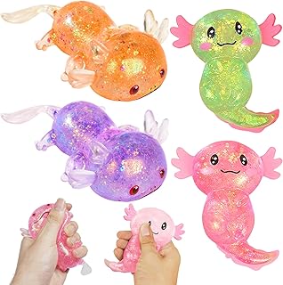 Pack of 4 Squeeze Toy, Axolotl Toy, Squeeze Toy, Squishy Toy, Glitter Squeeze Toys Salamander, Adorable Squishy Toy, Toy for Children Adults Party Gifts Birth (A)