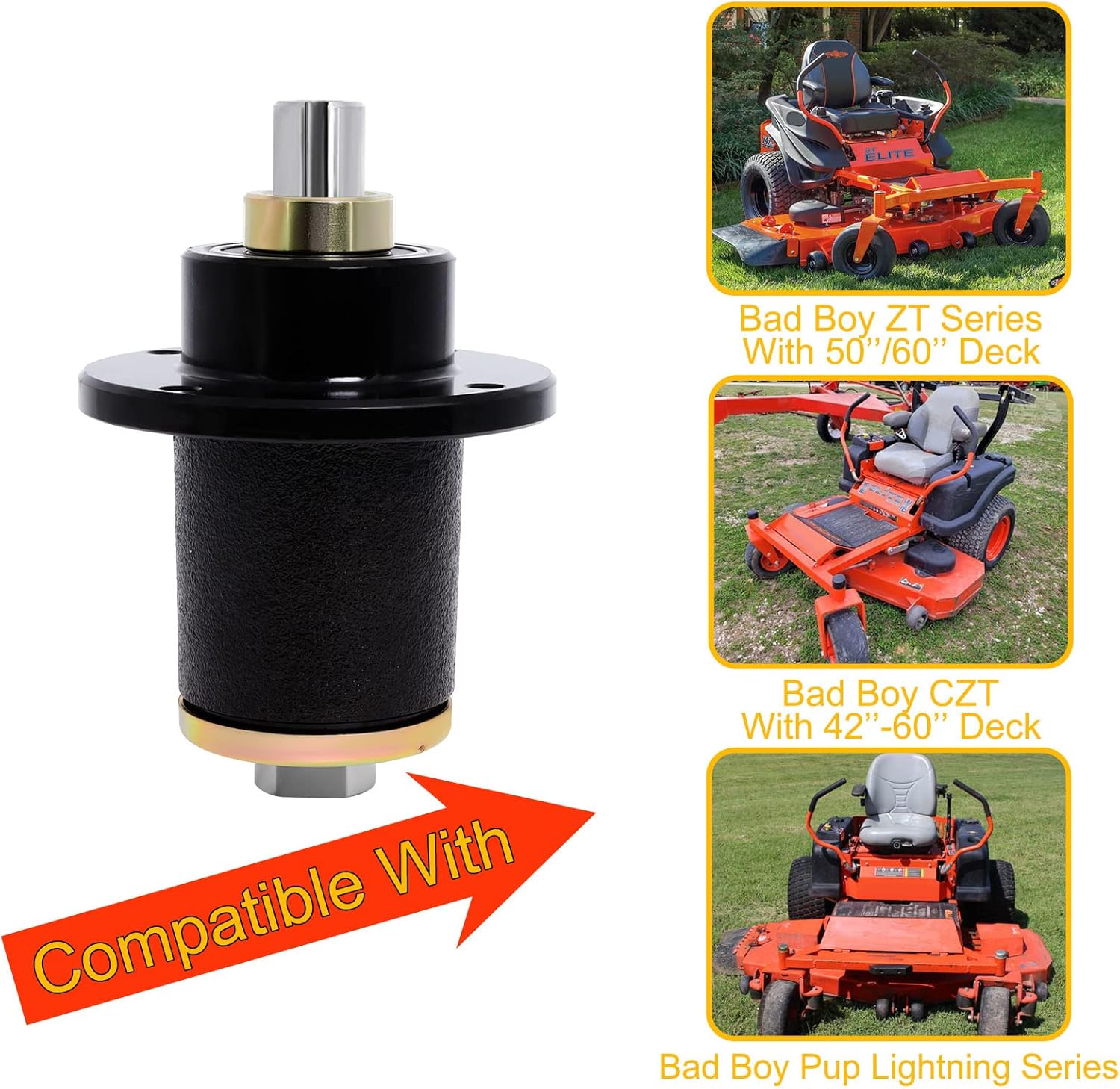 037-6015-50 -Spindle Assembly Compatible with Bad Boy 037-6015-00 037-6015-50 Height 7 5/8" for Bad Boy CZT with 42-60 inch Deck Replacement Pup Lightning with 48" 52" 60" and 72" Deck and ZT Series