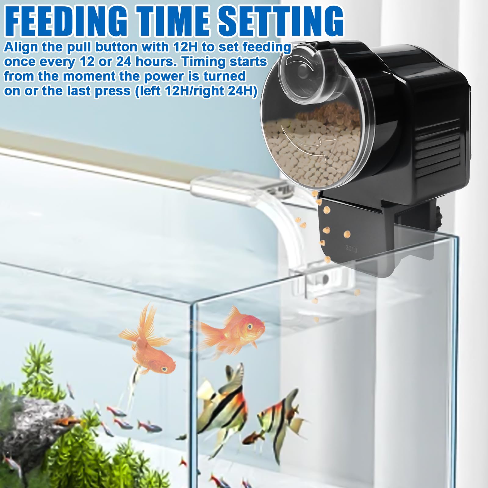 Alimentatore automatico per acquario 65 ml: distributore automatico di cibo per pesci con timer, regolabile per pellet/pellet, distributore automatico di cibo per pesci a