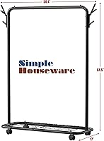 Vista 6 de Simple Houseware Perchero de estilo industrial con ruedas y ganchos, negro