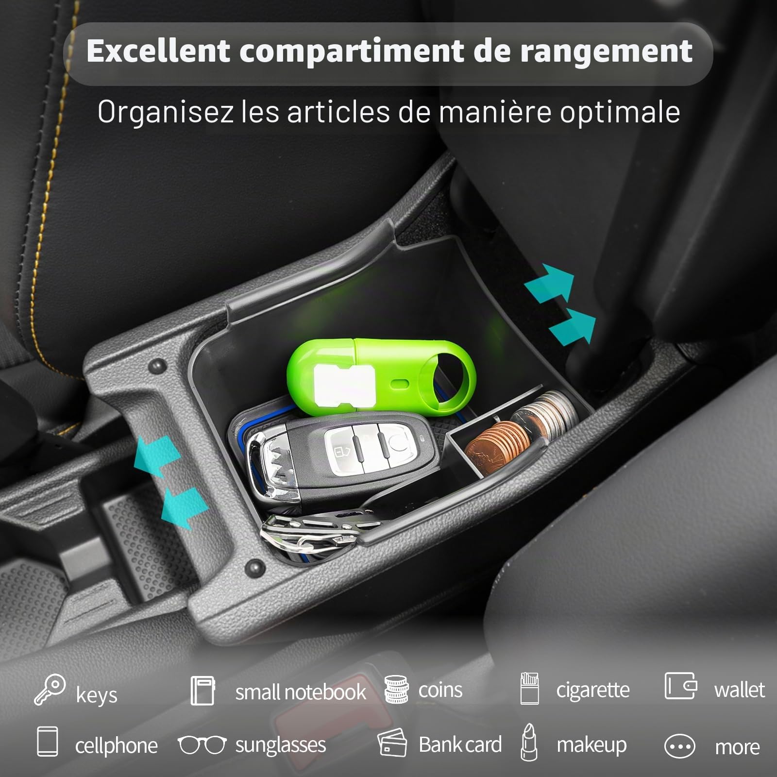 CDEFG Compatible avec VW Polo AW Taigo 2018-2025 2026 Console centrale Accoudoir Boîte à gants Polo 2023 Rangement Voiture Center Console Organisateur Plateau Polo AW Accessoires (Bleu)