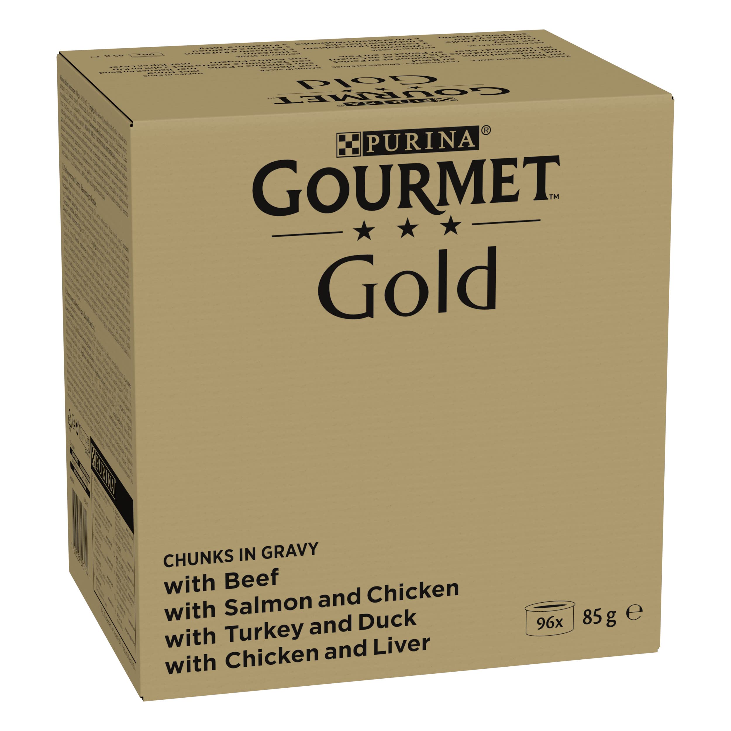 GOURMET | GOLD | Les Noisettes | Chat Adulte | Effilés en sauce | Bœuf, Poulet-Foie, Dinde-Canard, Saumon-Poulet |Portions Repas | Boite | 96 x 85 g