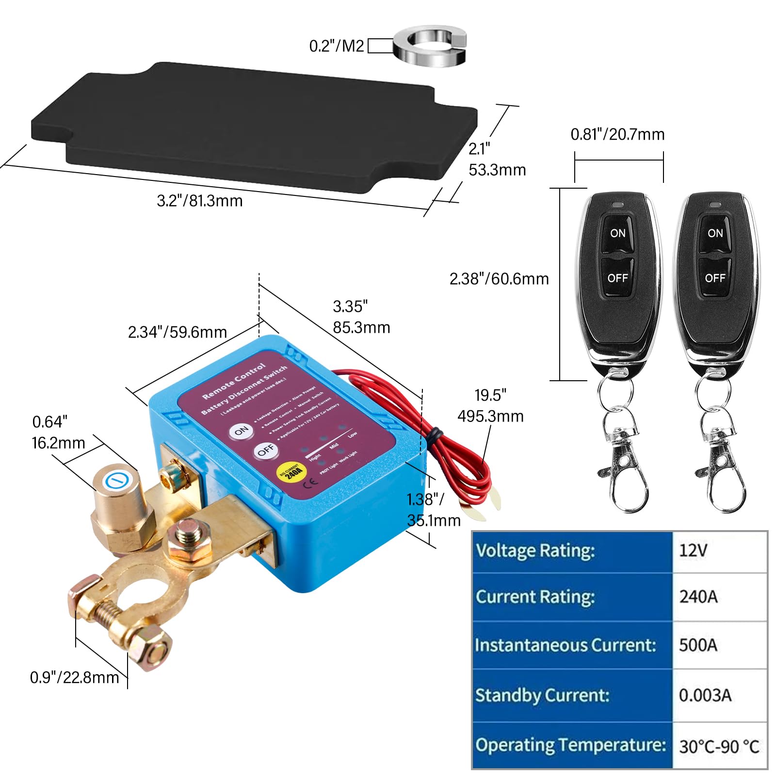 Coupe Circuit Batterie 12V 240A Coupe Batterie Voiture avec 2 Télécommandés Sans Fil, Interrupteur D'arrêt Automatique, Interrupteur de Batterie à Distance pour Voiture Camion Bateau