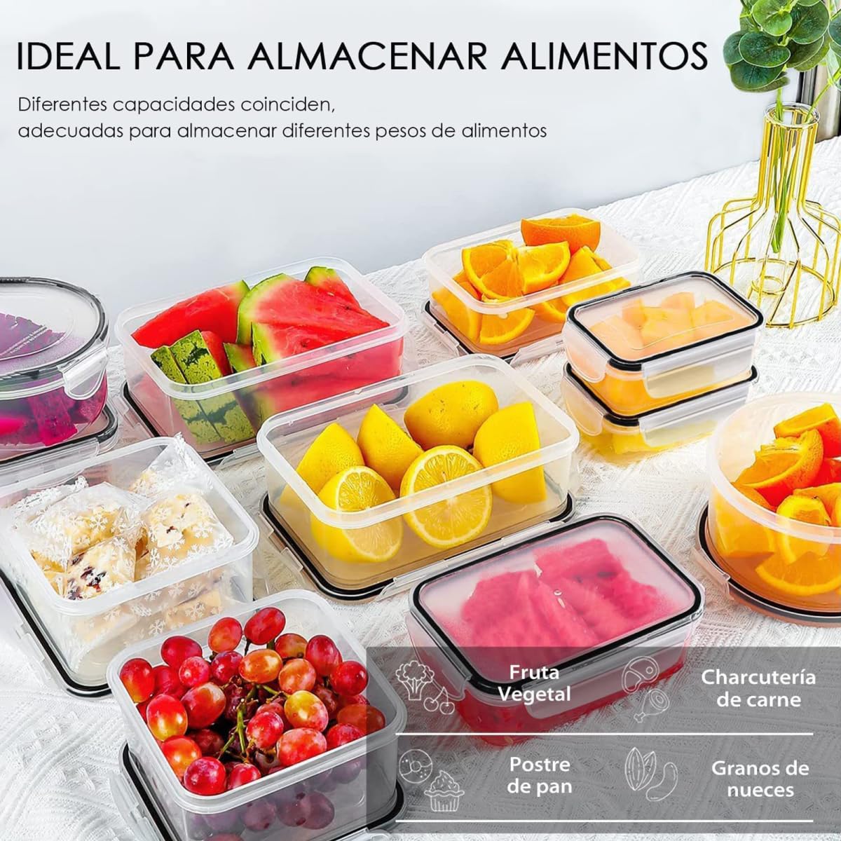 Juego de 48 recipientes herméticos con tapa, cajas de almacenamiento para alimentos (24 recipientes+24 tapas), cajas de almacenamiento de cocina, herméticas y a prueba de fugas, sin BPA, aptos para