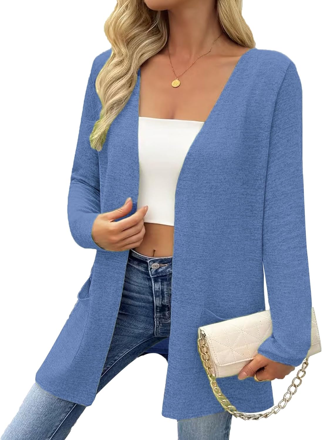 Cardigan for Women Long Sleeve Open Front Lightweight Cardigans Casual Loose Cardigans with Pocket - Image 4
