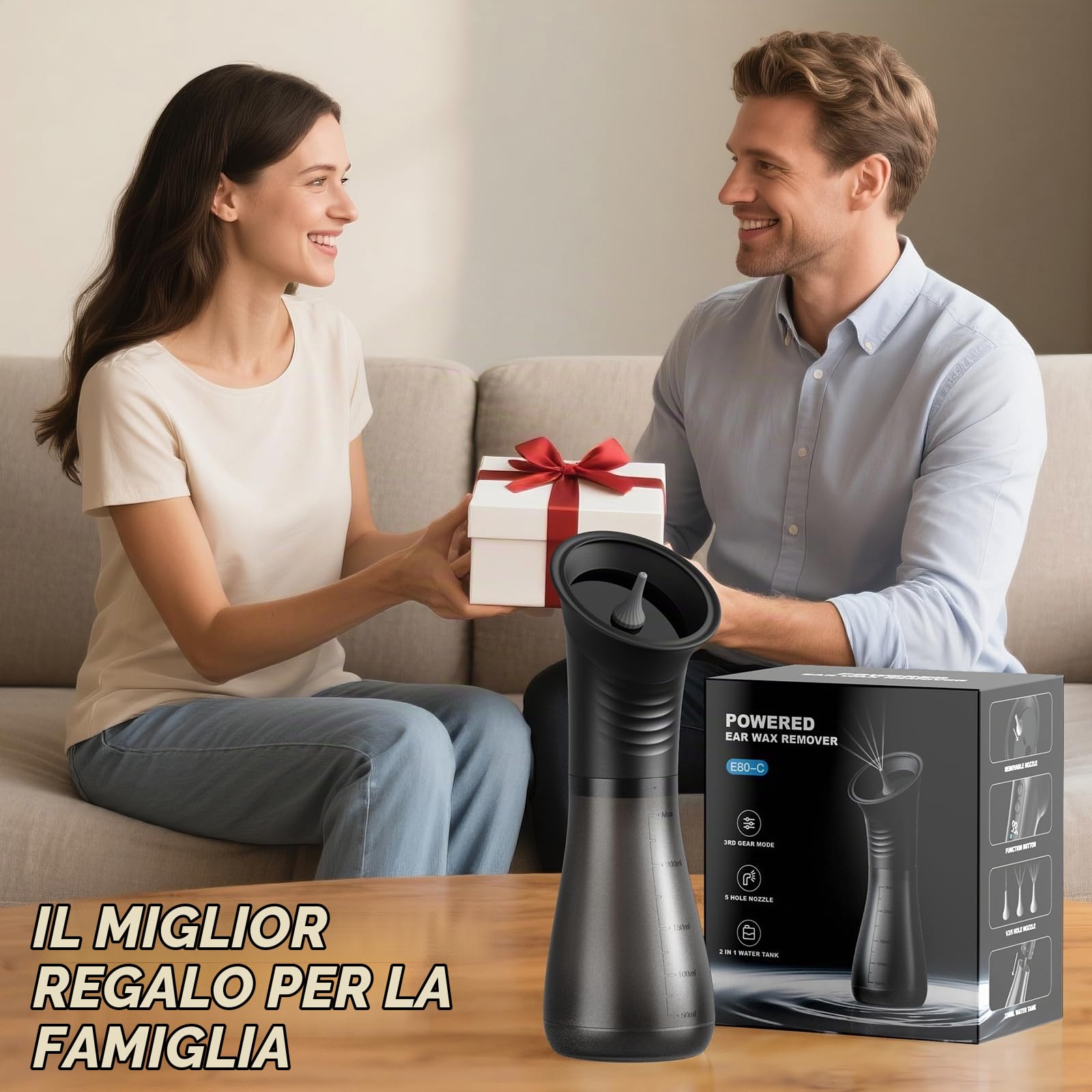 2 in 1 Pulitore Elettrico per le Orecchie con Doppio Serbatoio, 3 Modalità di Pulizia Orecchie per ricaricabile, Pulisci Orecchie con Display a LED, Pulitore Orecchie dotato di 12 punte