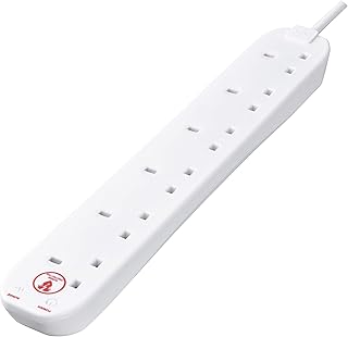 Masterplug SRG62N-MP Six Socket Power Surge Protected Extension Lead, 2 Metres, White