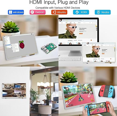 Miniatura 6 de 9 pulgadas pantalla táctil Monitor 1024X600 IPS pantalla para Raspberry PiportátilPC (negro)