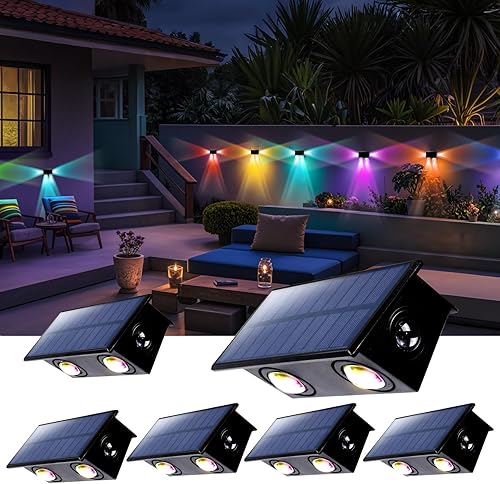 Miniatura 23 de Luces de valla alimentadas por energía solar al aire libre, impermeables, LED de 3 lados, paquete de 8 para patio, cubierta, terraza, barandilla,