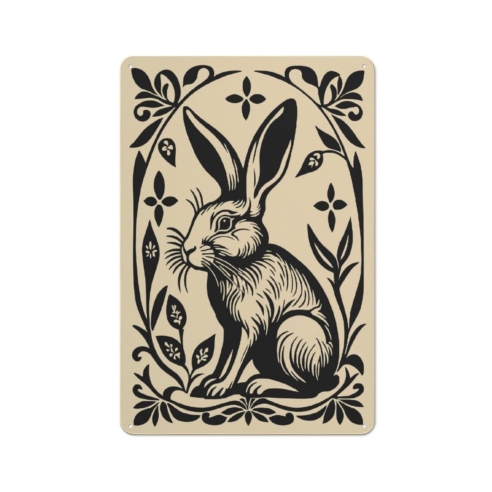 Junmoney Style-3 Rabbit Floral Illustration Rustic Metal Sign 30X20cm For Dining Room Or Kitchen, Metal Sign Decor For Kitchens And Dining Spaces