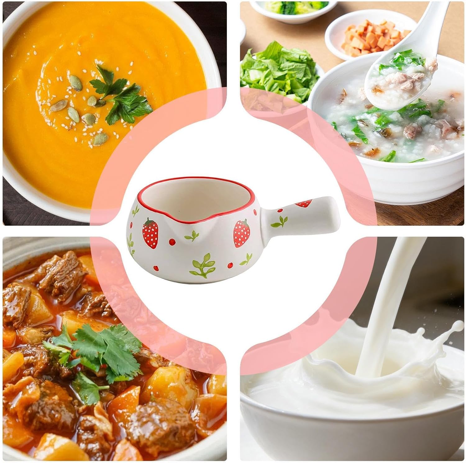 Milk Pot | Ceramic Casserole with Handle | Mini Butter Melting Pan for Gift to Moms, Girls, Prepare Porridge, Sugar Sauce, Syrup, Coffee, Warm Milk,