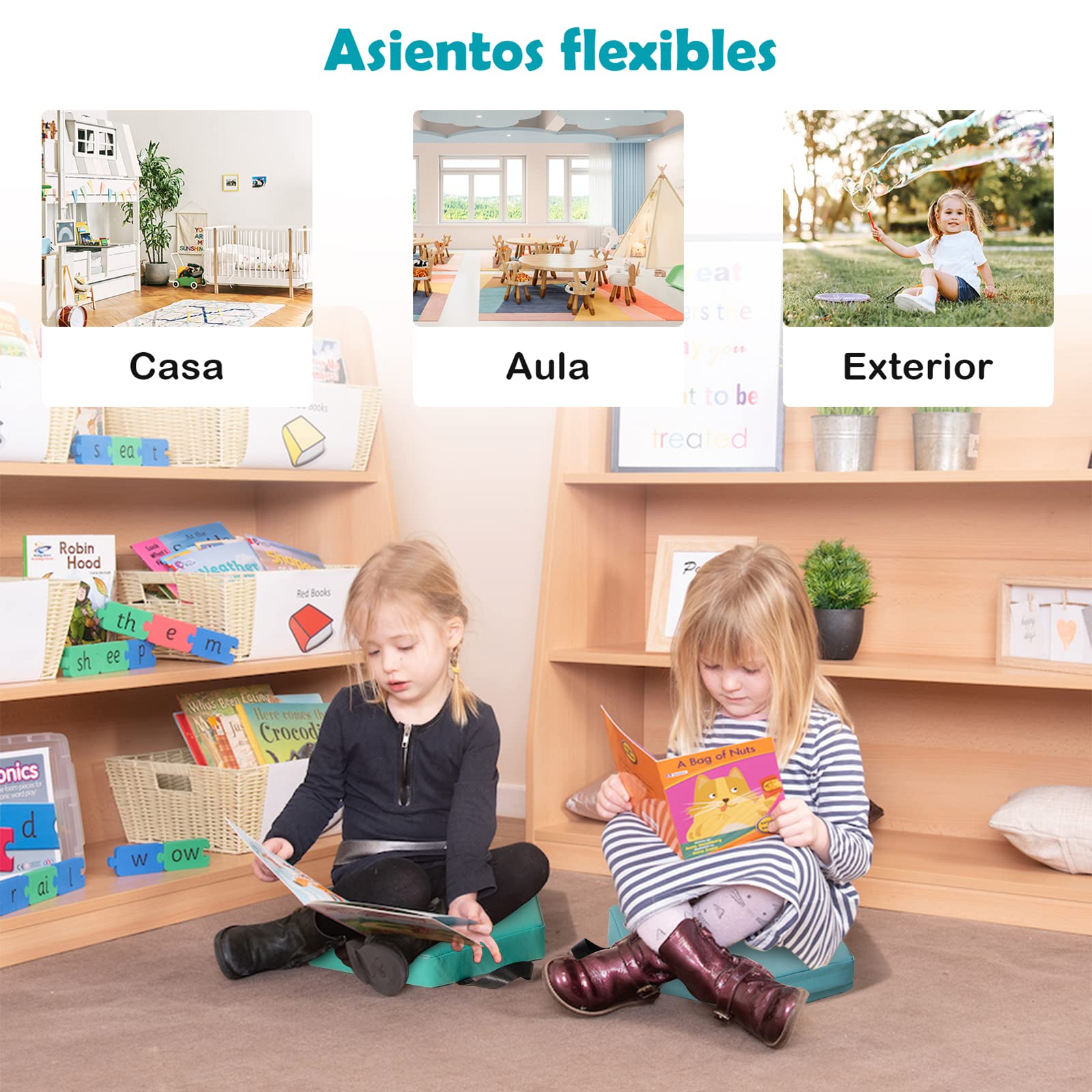 COSTWAY 6 Cojines del Suelo Hexagonales para Niños, Cojines Blandos para Niños, Mullido en Espuma de 5 cm, Asientos Portátiles y Flexibles para Guardería Jardín de Infancia Clase, 38 x 34 cm (Morandi)