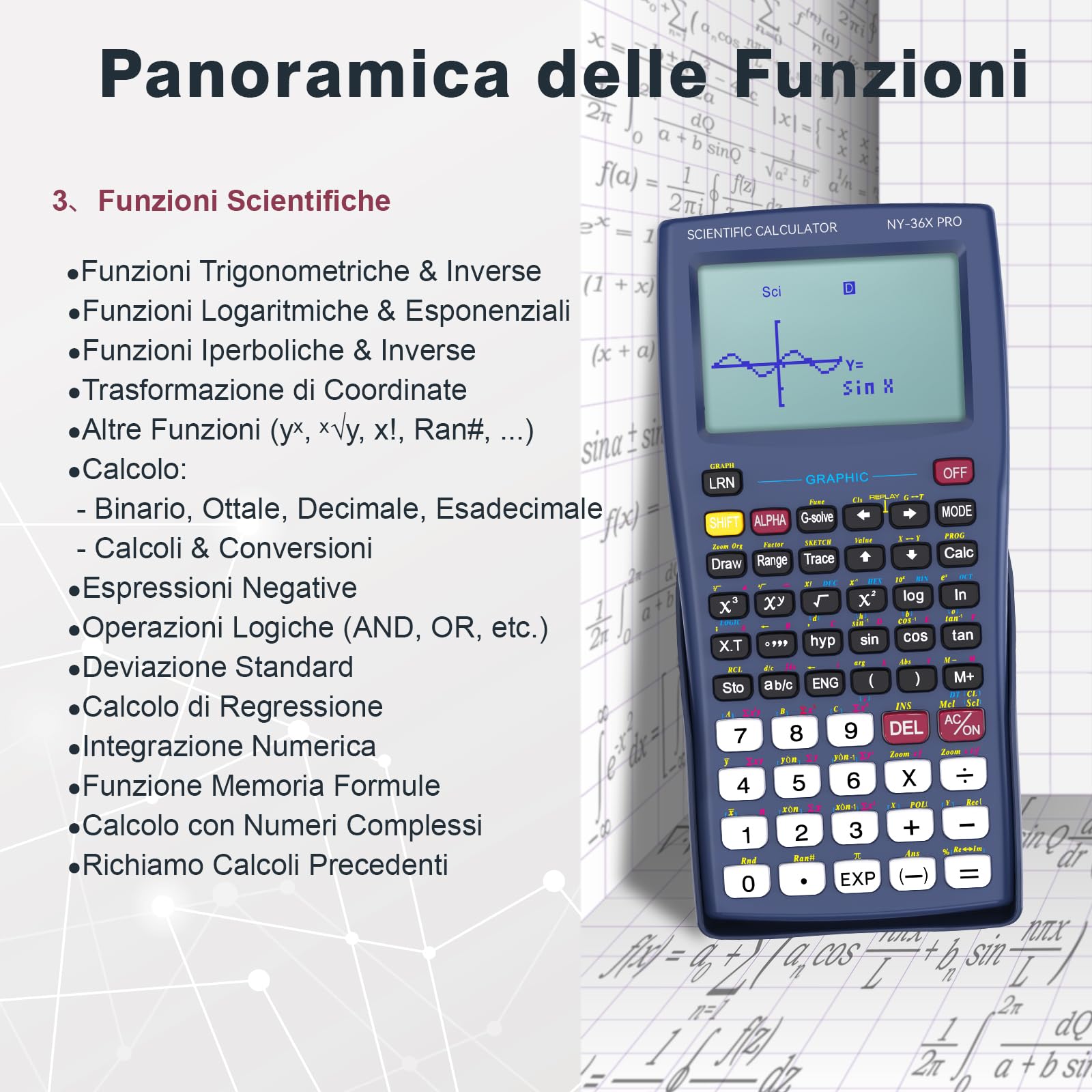 ROATEE 36X Pro Calcolatrice scientifica grafica con oltre 360 ​​funzioni e display ad alta risoluzione,È una calcolatrice avanzata adatta a studenti e ingegneri