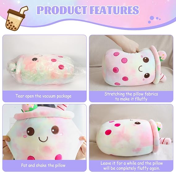 HXPLN Bubble Tea Plush Pillow, 35cm Kawaii Boba Plush Toy for Kids and Adults, Soft Stuffed Boba Plushies for Girls and Boys Gift Idea for Birthday Christmas Holiday Decorations (Colorful)