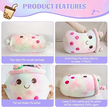 HXPLN Bubble Tea Plush Pillow, 35cm Kawaii Boba Plush Toy for Kids and Adults, Soft Stuffed Boba Plushies for Girls and Boys Gift Idea for Birthday Christmas Holiday Decorations (Colorful)