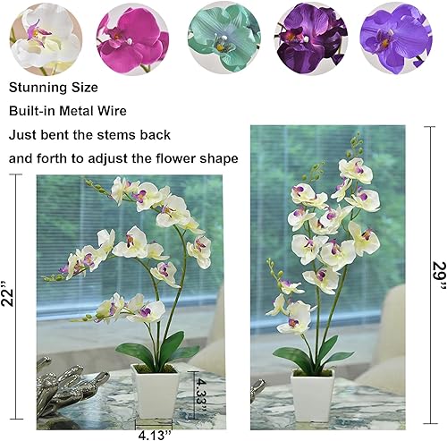 Miniatura 3 de YSZL Orquídea sintética en jarrón, orquídea artificial alta en jarrón de cerámica, orquídeas altas de seda con tallos de aspecto real en maceta,