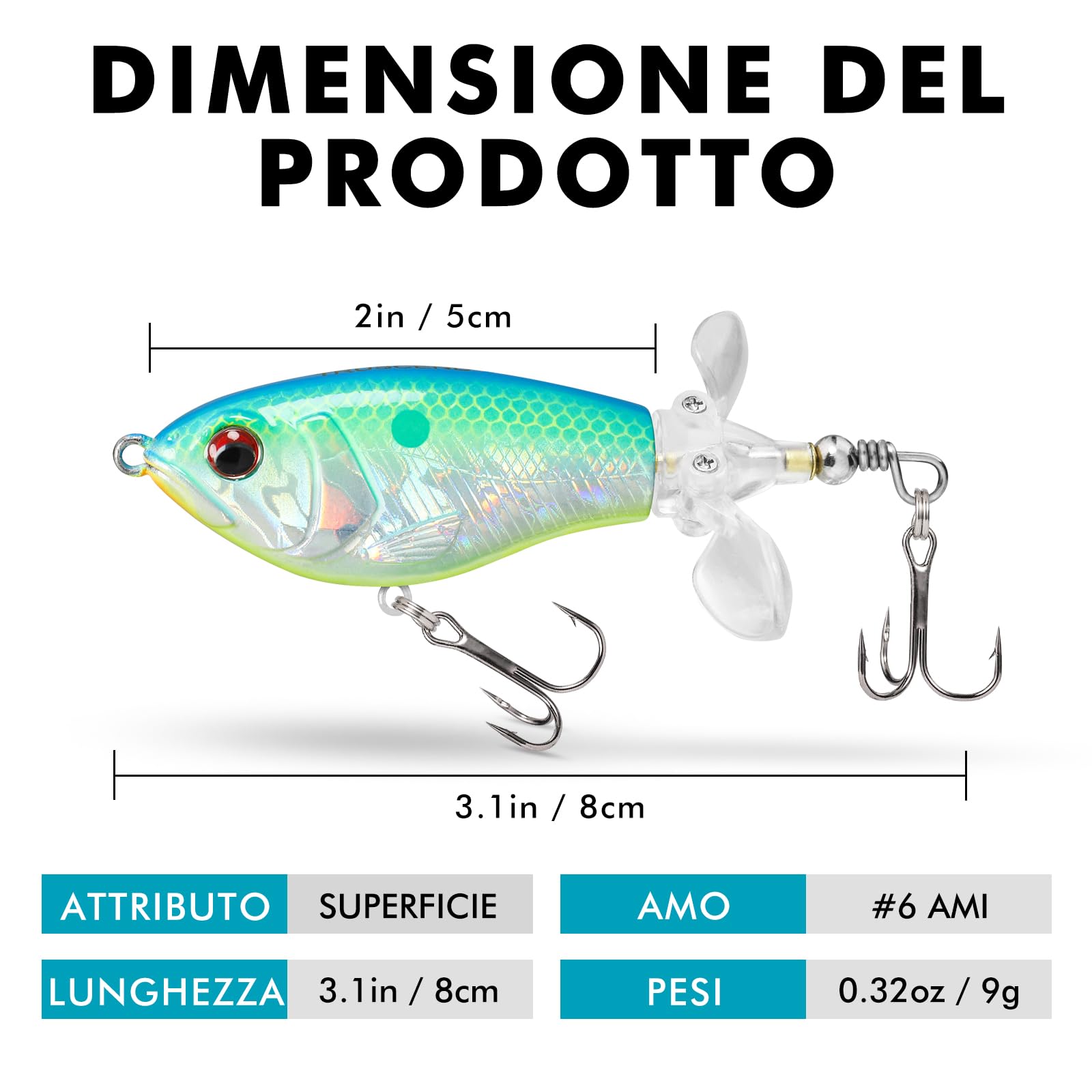 TRUSCEND Esche da Pesca in Superficie con ami BKK, Esca Plopper per Acqua Dolce o Salata, Esche Galleggianti per persici pesci gatto e lucci, Esche per la Pesca al Black Bass, Regali di pesca per uomo