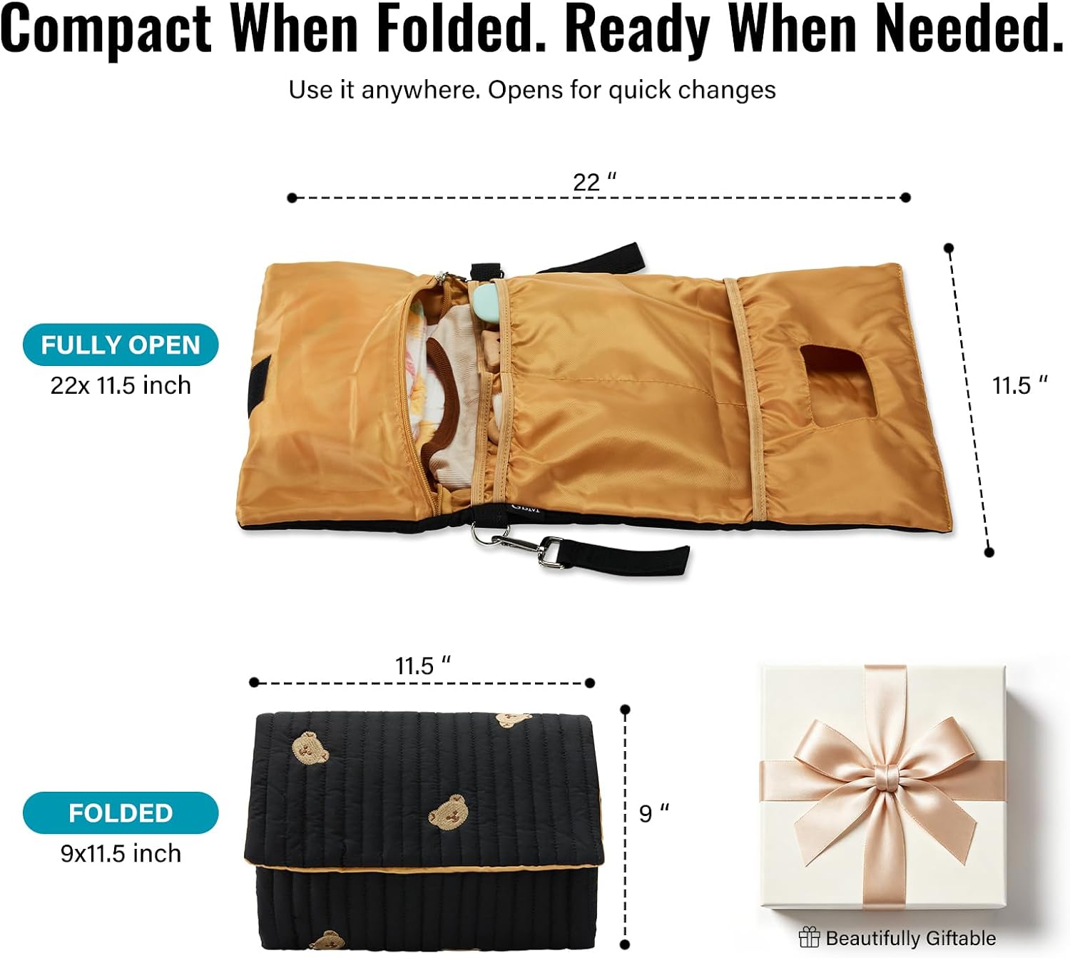 GOBABYMART Diaper Bag Organizer, Diaper Clutch & Wipe Pouch with Zippered Compartments & Detachable Shoulder Strap