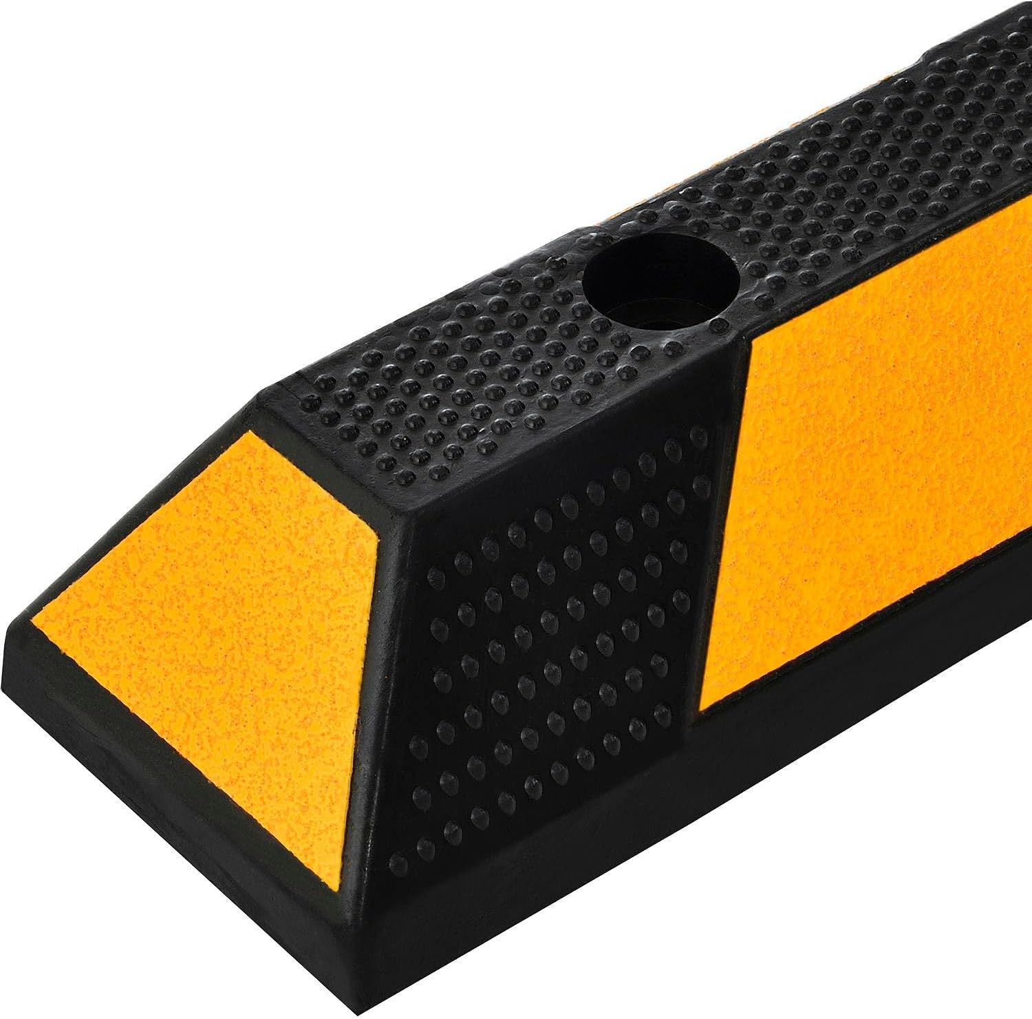 Global Industrial Parking Stop/Curb Block, 72" Rubber, Black with Yellow Stripes