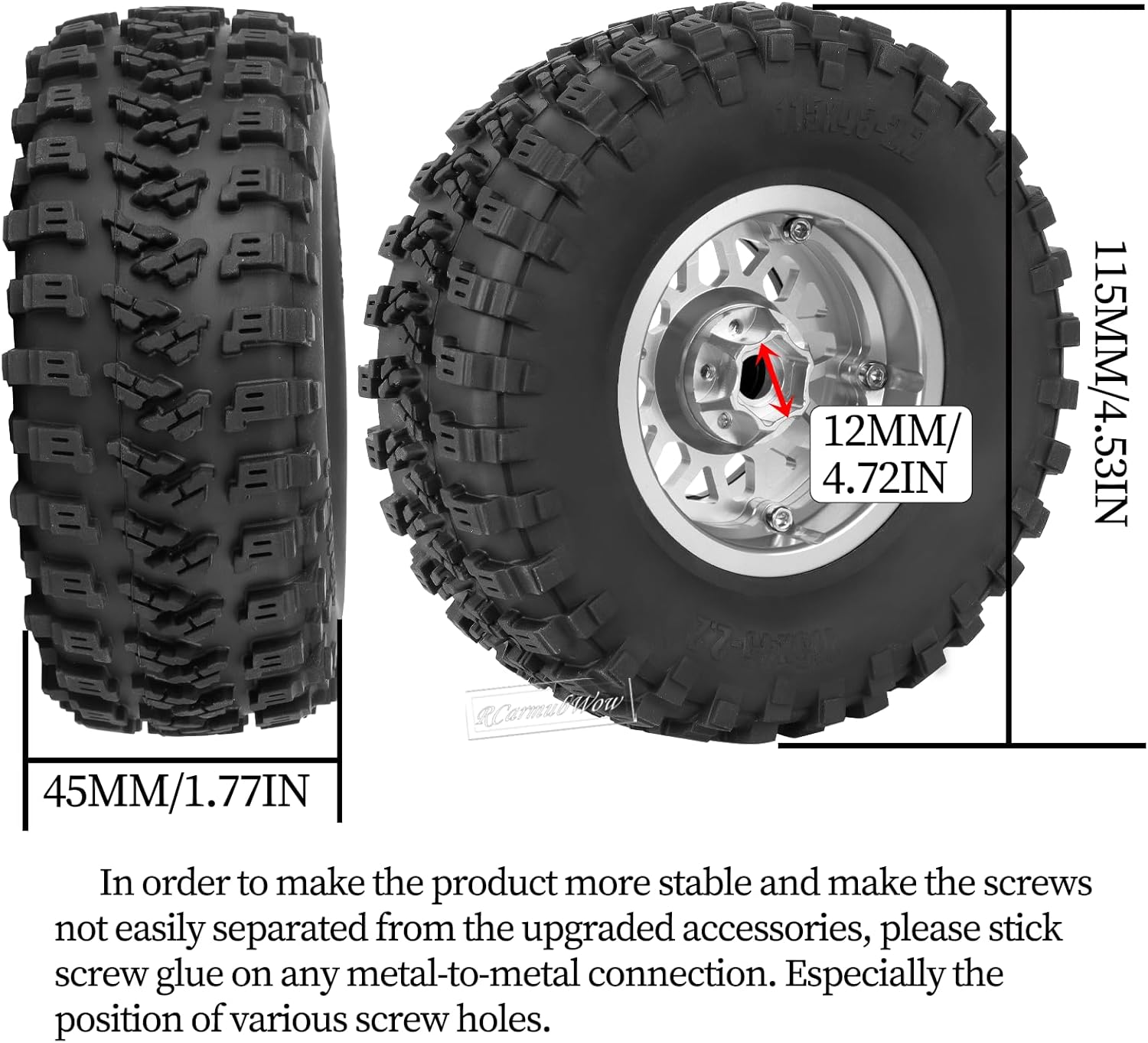 RC 2.2 Beadlock Tires Set 2.2" Wheels and Tires for 1/10 RC Crawler SCX10 AMG 6X6 TRX4 Gen8 Gen7 Pro,Alloy 2.2 RC Rims Rubber Tires,Silver
