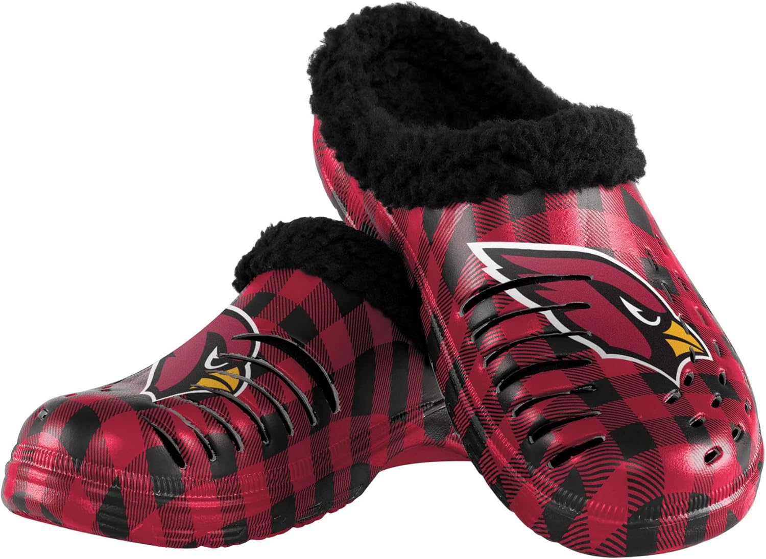 FOCO NFL Mens NFL Team Logo Sherpa Lined Buffalo Check Shoes Slipper Clogs
