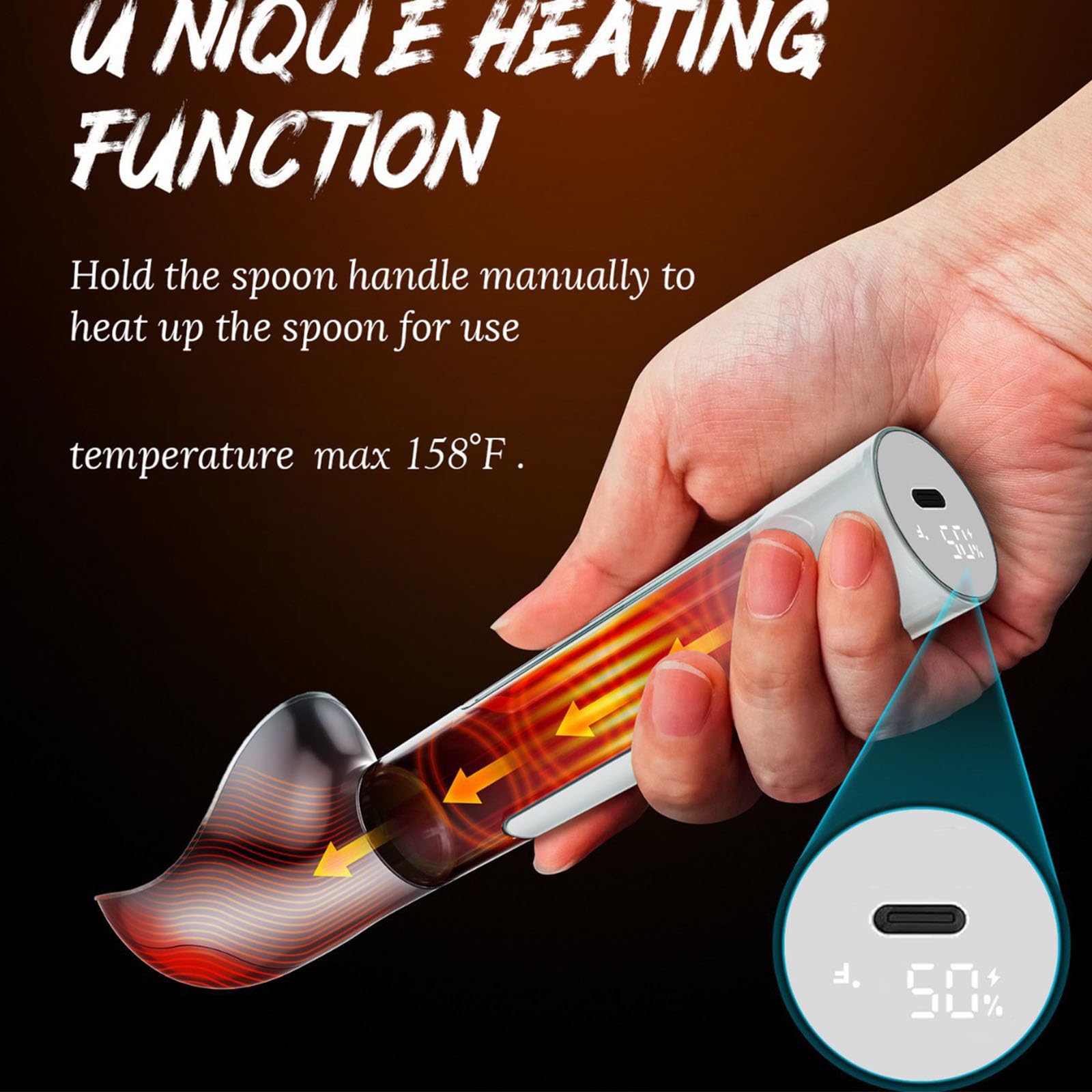 Cuillère à crème glacée électrique à fusion rapide, batterie 2000 mAh, étanche IP67, passe au lave-vaisselle, en acier inoxydable de qualité alimentaire, rechargeable par USB C