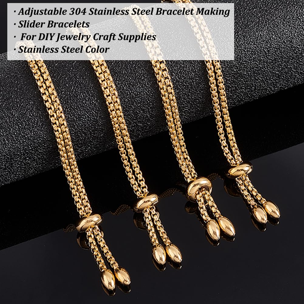 UNICRAFTALE 10 pz 8-5/8 pollici Bracciali Slider Regolabili In Acciaio Inox Braccialetti Dorati Bolo Braccialetto Cursore Catena per Monili Che Fanno FAI DA TE