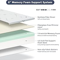 Vista 3 de Colchón de espuma viscoelástica de 6 pulgadas de sensación media firme con funda de bambú, colchones de cama transpirables con certificado