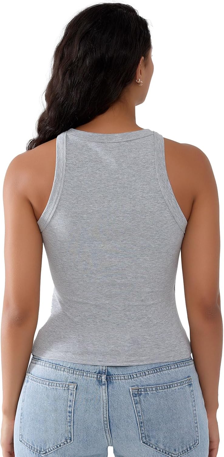 Womens Sleeveless Racerback High Neck Casual Basic Softembrace Cotton Fitted Tank Top - Image 5