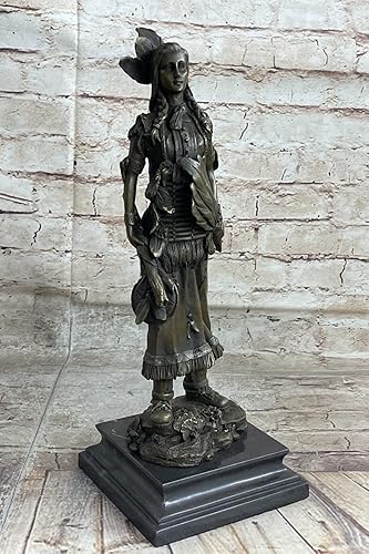 EUROPEAN BRONZE Figura de escultura de bronce de niña india nativa americana firmada, estatua decorativa para regalo