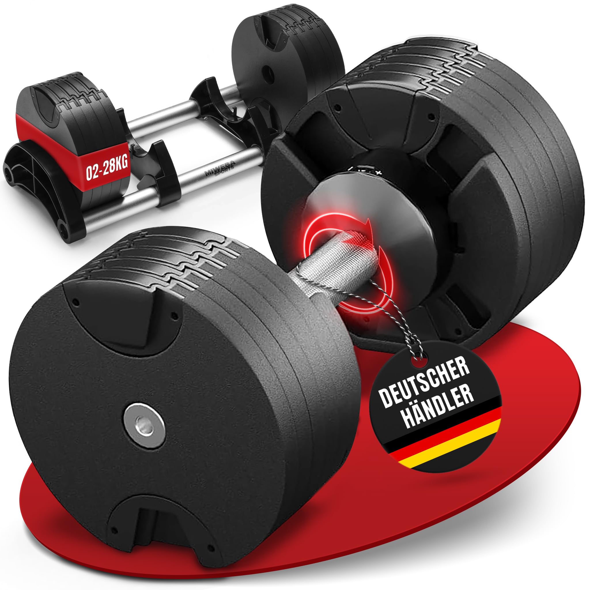 Miweba Sports Hantel VH200 | 𝐏𝐫𝐨𝐟𝐢 Hanteln - Kurzhantel Gewichte 2-28 kg - Kurzhantel Set - Verstellbare Kurzhanteln - Stahl Hantelscheiben - Ergonomischer Griff - Kurzhantelset - Dumbbell
