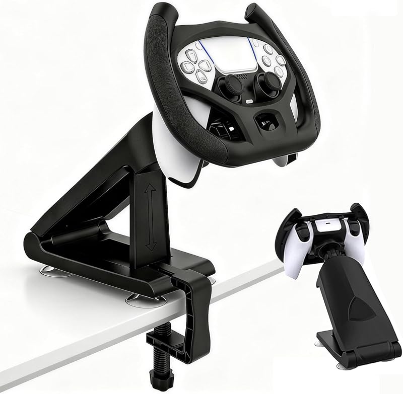 Soporte de volante Crotrain para controladores PS5 Driving Games, soporte de volante de carreras para juegos PS5 con ventosa de 4 mesas y soporte fijo para Sony Playstation 5 Dualsense Controller